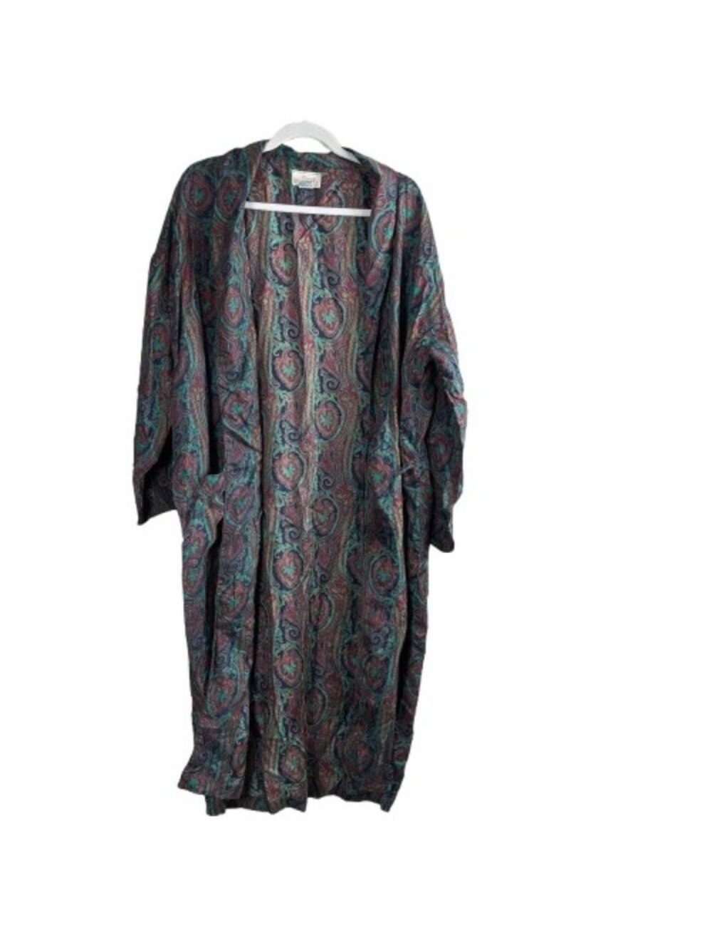 VTG 80s BG Intimates 100% Silk Paisley Robe One Size Kimono Duster bohemian